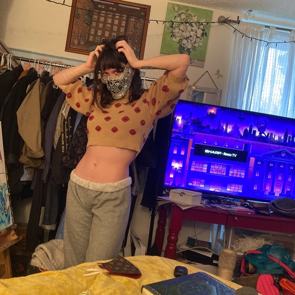 Fashion Brand Company nipple sweater in tan and redSMALL - Picture 1 of 3